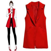 Suit vest womens mid-length spring and autumn thin slim new Korean style sleeveless waistcoat red black double-button vest