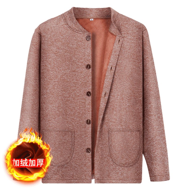 Middle-aged and elderly autumn and winter plus fleece sweater cardigan coat female mother winter warm top grandma solid color thick cotton coat