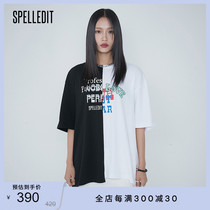 SPELLEDIT spring summer style Half printed half sleeve T-shirt cotton short sleeve female oversize boyfriend wind spell thin
