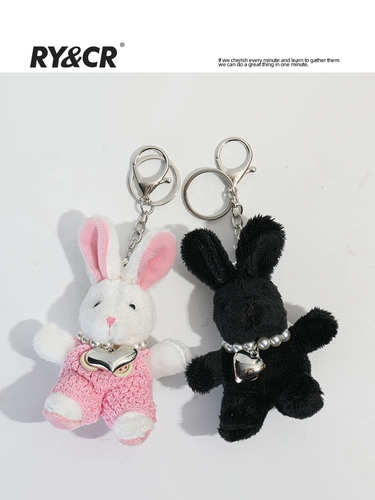 Черный плюшевый кролик, кукла, сумка, школьный рюкзак, аксессуар на рюкзак