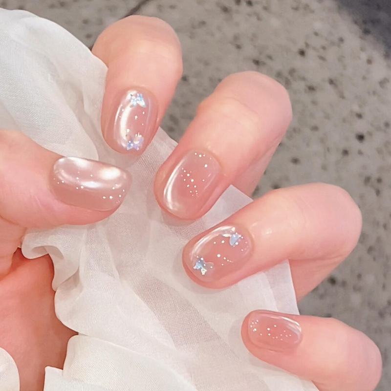 Solid Color ins Style Cat Eye Butterfly Handmade Wearable Nails, High-End Short Style Beanie Nail Art Patches, Fake Nails Solid Color ins Style Cat Eye Butterfly Handmade Wearable Nails, High-End Short Style Beanie Nail Art Patches, Fake Nails