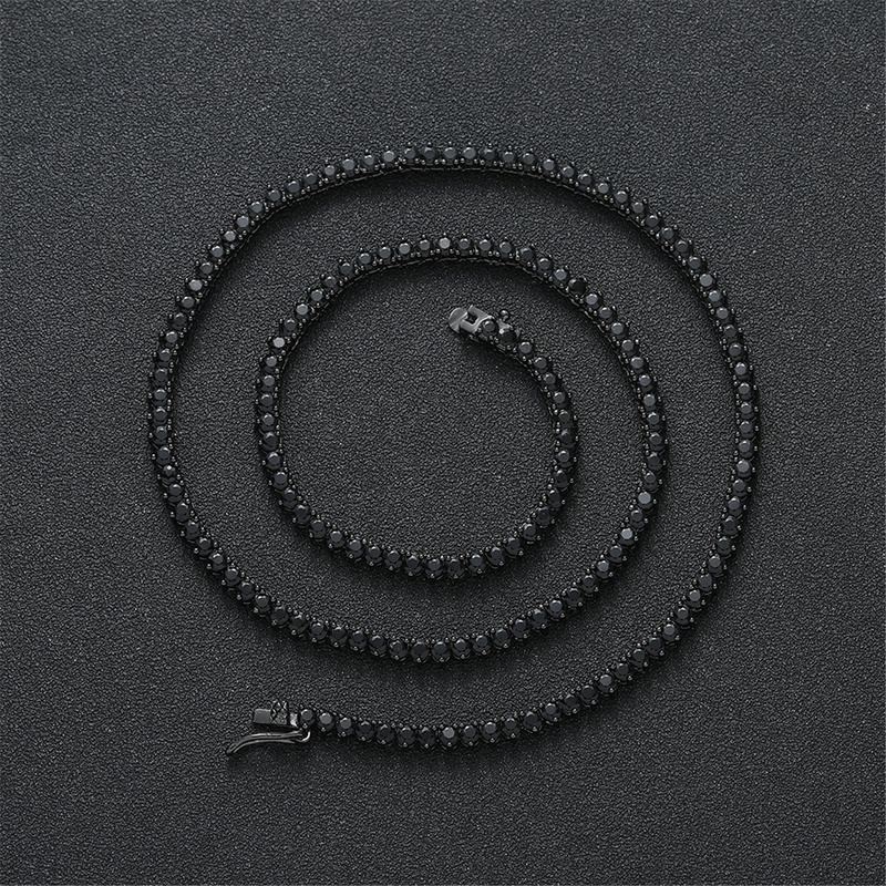 S925 Silver Imported Moissanite Diamond Necklace Black Tennis Chain 3-Prong Cross-Border Hip-Hop Popular Black Necklace Bracelet