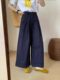 Navy Blue Cotton and Linen Wide-Leg Casual Pants for Women, New Summer Style, Plus Size, Petite, Loose, High-Waisted, Versatile Straight-Leg Pants