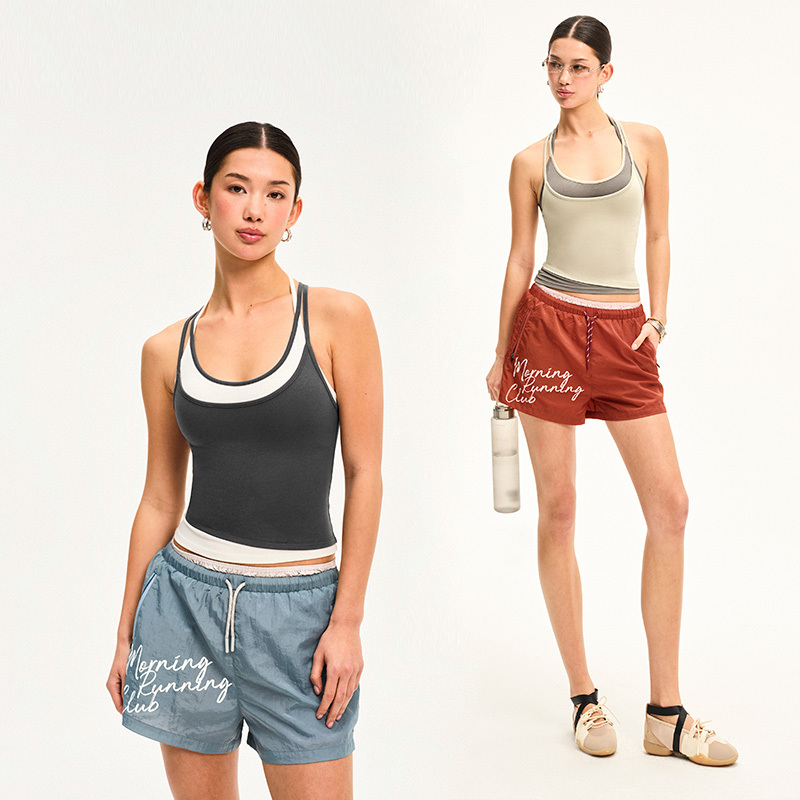 Tr She Hot Sports Shorts Vitality Attack Orange Red Blue Gray Letter Embroidery Contrast Color Double Waistband A-Line Loose Pants Tr She Hot Sports Shorts Vitality Attack Orange Red Blue Gray Letter Embroidery Contrast Color Double Waistband A-Line Loose Pants