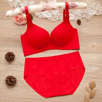 Red bean big red bra suit No-ring steel ring wedding Benny year underwear small breasts coalestations thickened bra big code