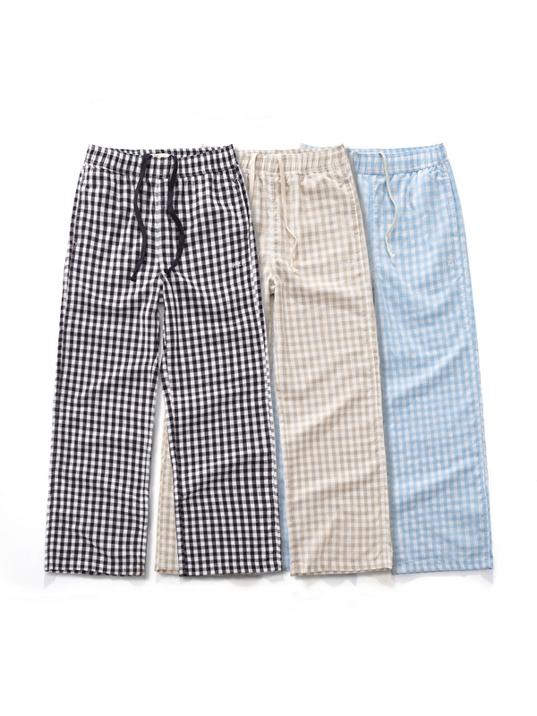 Hzii Long and Short Three-Color Cotton and Linen Plaid Pants Cleanfit Versatile Casual Unisex Short Wide Five-Point Pants
