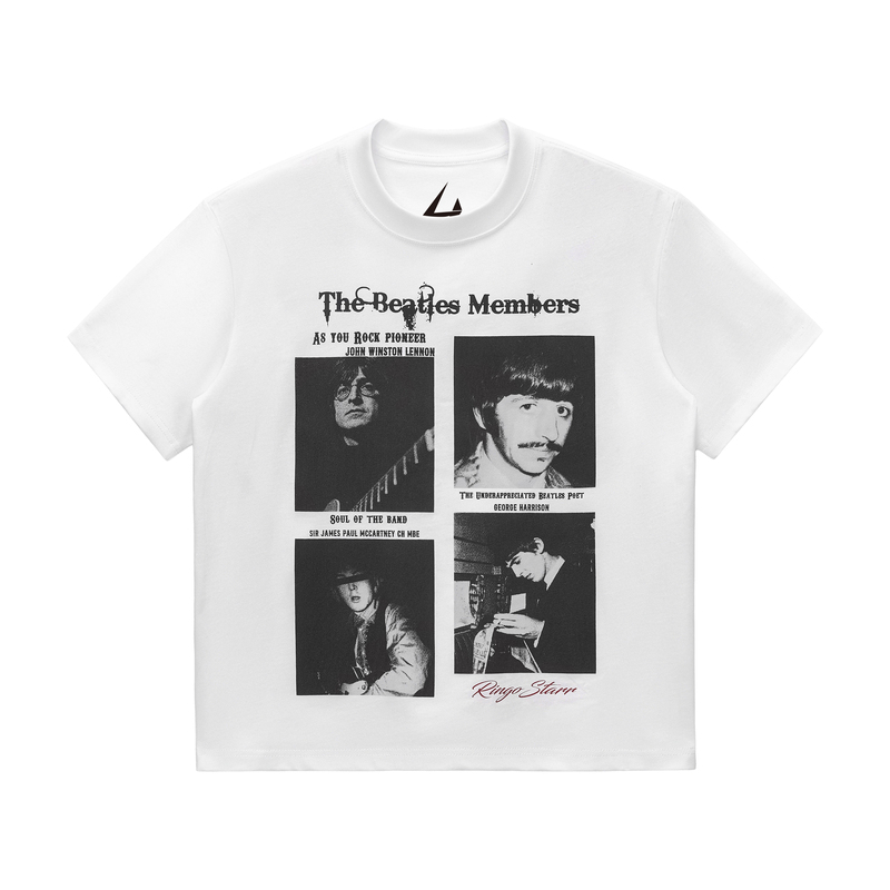 Hzii Beatles Band Portrait T-Shirt, Street Style Boxy Fit, 32-Count Double Yarn Pure Cotton, Short Wide Round Neck, Short Sleeves Hzii Beatles Band Portrait T-Shirt, Street Style Boxy Fit, 32-Count Double Yarn Pure Cotton, Short Wide Round Neck, Short Sleeves