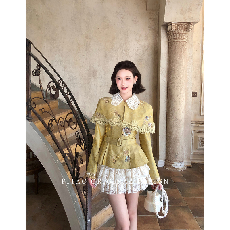 Dubaipipao Original Design'Yaojin Qiyuan' New Chinese Style Heavy Embroidery Waist-Cinching Jacket with Lace Shawl Set for Women Dubaipipao Original Design'Yaojin Qiyuan' New Chinese Style Heavy Embroidery Waist-Cinching Jacket with Lace Shawl Set for Women