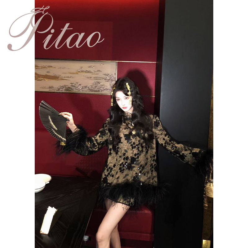 Dubaipipao's Original Work, the "Magnificent Nocturne," Is a New Chinese-Style National Fashion Women's Lace Elegant Versatile High-End Light Luxury Suit