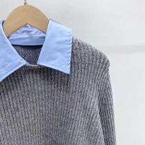 Women Sweater Pullover Autumn Winter Turn-down Collar Fake