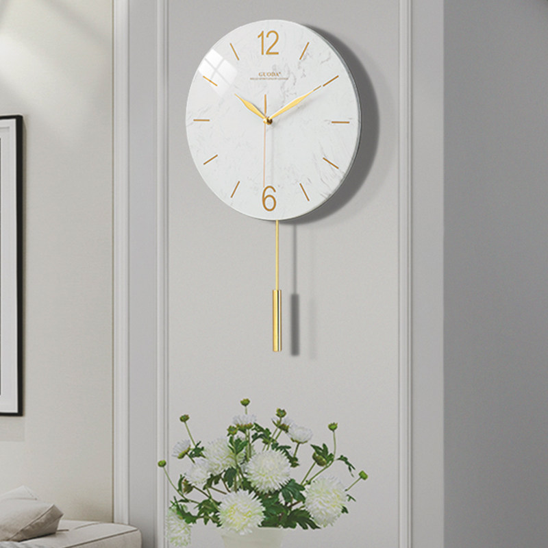 Living room wall clock new Chinese marble fashion home mute wall hanging decorative watch light luxury atmosphere minimalist clock