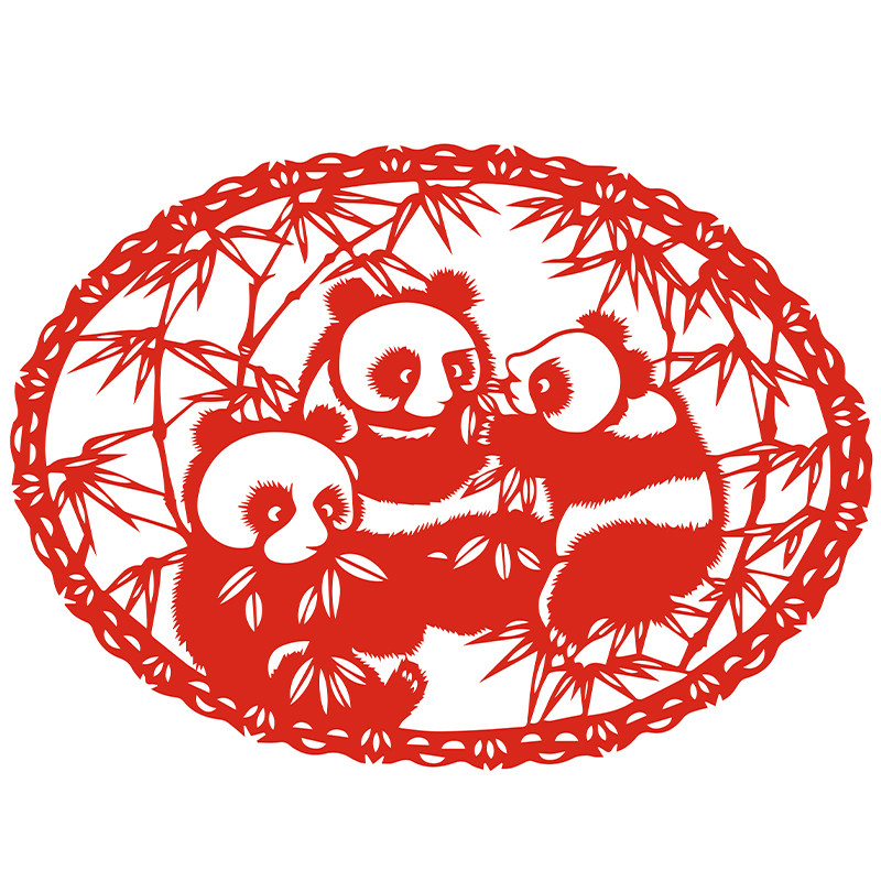 熊猫剪纸画手工刻纸高清打印底稿中国风学生diy刻纸专用剪纸样稿