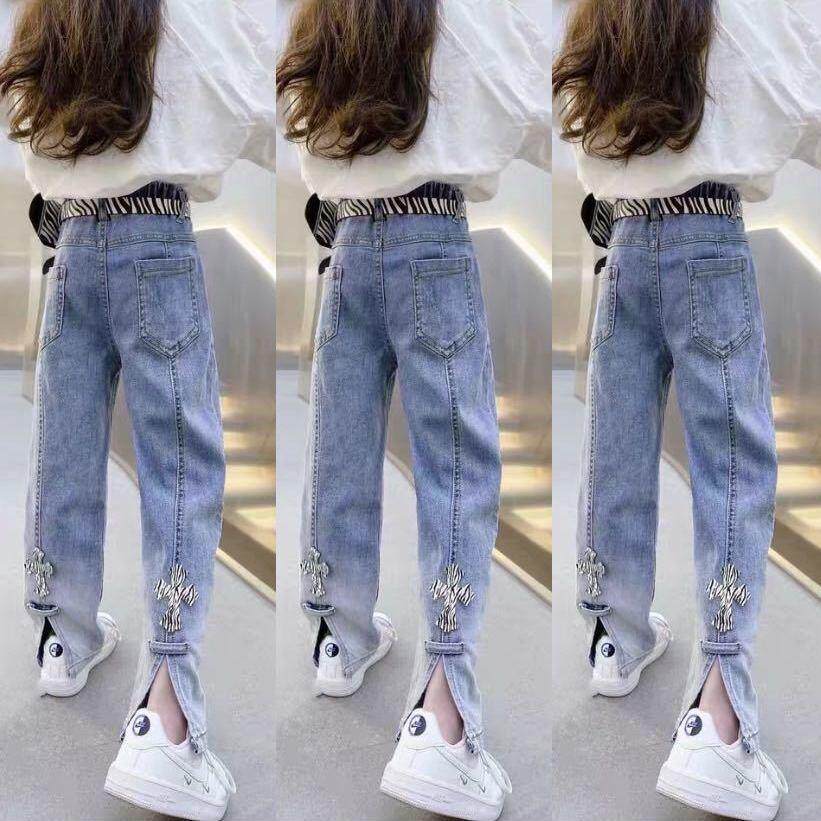 Girls denim trousers 2021 baby foreign style spring and autumn new slit children's trendy big boys and girls spring clothes