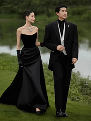 Shadow Tower couple theme clothing Hepburn style long skirt wedding photography fashion photo black tube top fishtail dress