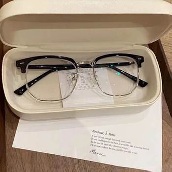 Trendy and Artistic Retro Half-Frame Glasses for Men, Suitable for Prescription Lenses, Blue Light Blocking Glasses for Women, Stylish for Tech-Savvy Men