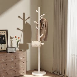 Cream-Colored Solid Wood Floor-Standing Clothes Rack for Home Use in Bedroom or Living Room, Small Room, Sturdy and Durable Coat Rack