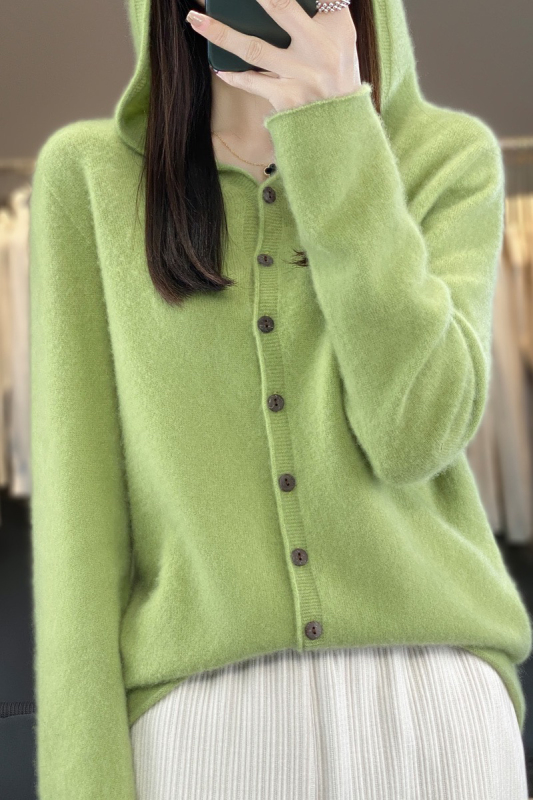New Autumn and Winter 100% Pure Wool One-Line Ready-To-Wear Hoodie Cardigan Thin Loose Hoodie Jacket