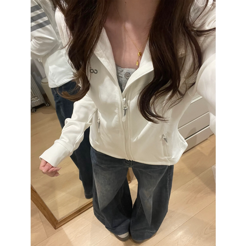 Korean-Style Stand-Up Collar Three-Stripe Sports Cardigan Sweatshirt for Women, Spring and Autumn Slim Fit, Very Flattering, Student Casual Jacket