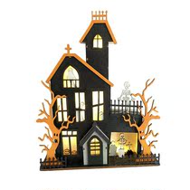 Wooden Halloween decoration industrial products Home office desktop haunted house elf LED lamp stereo glow ornaments