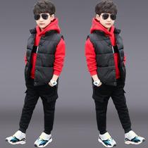 Brands official flagship 2024 spring and autumn new style boys fashionable and stylish childrens patchwork plus velvet warm vest suit