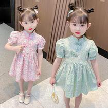 Girls summer cheongsam dress 2022 new baby Chinese style Hanfu princess dress childrens clothing western style summer dress