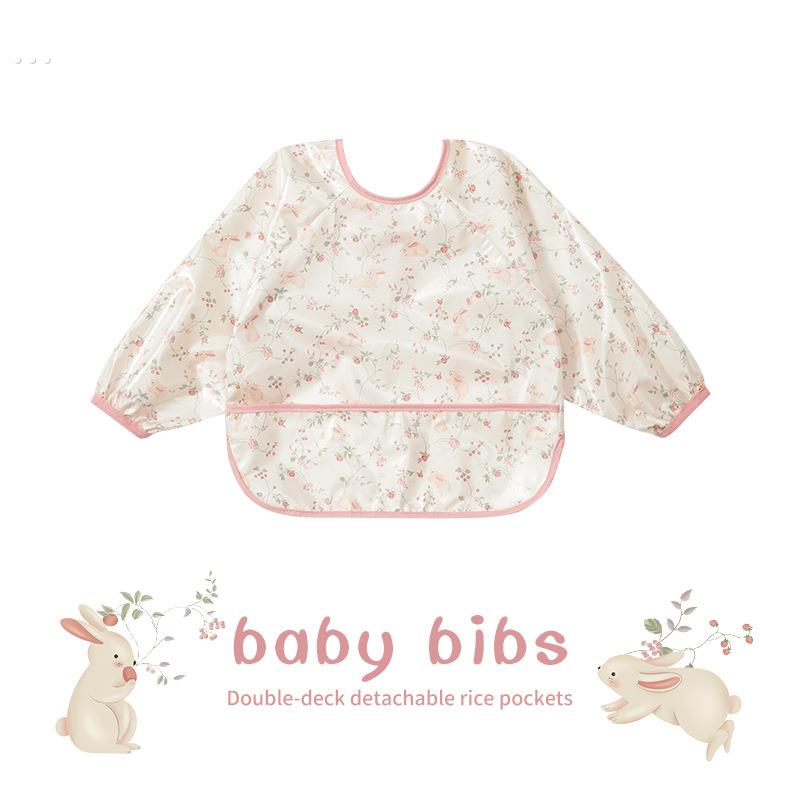 Korean smock female baby eating bib waterproof and anti-dirty children's kindergarten male baby food supplement rice pocket wearing backwards