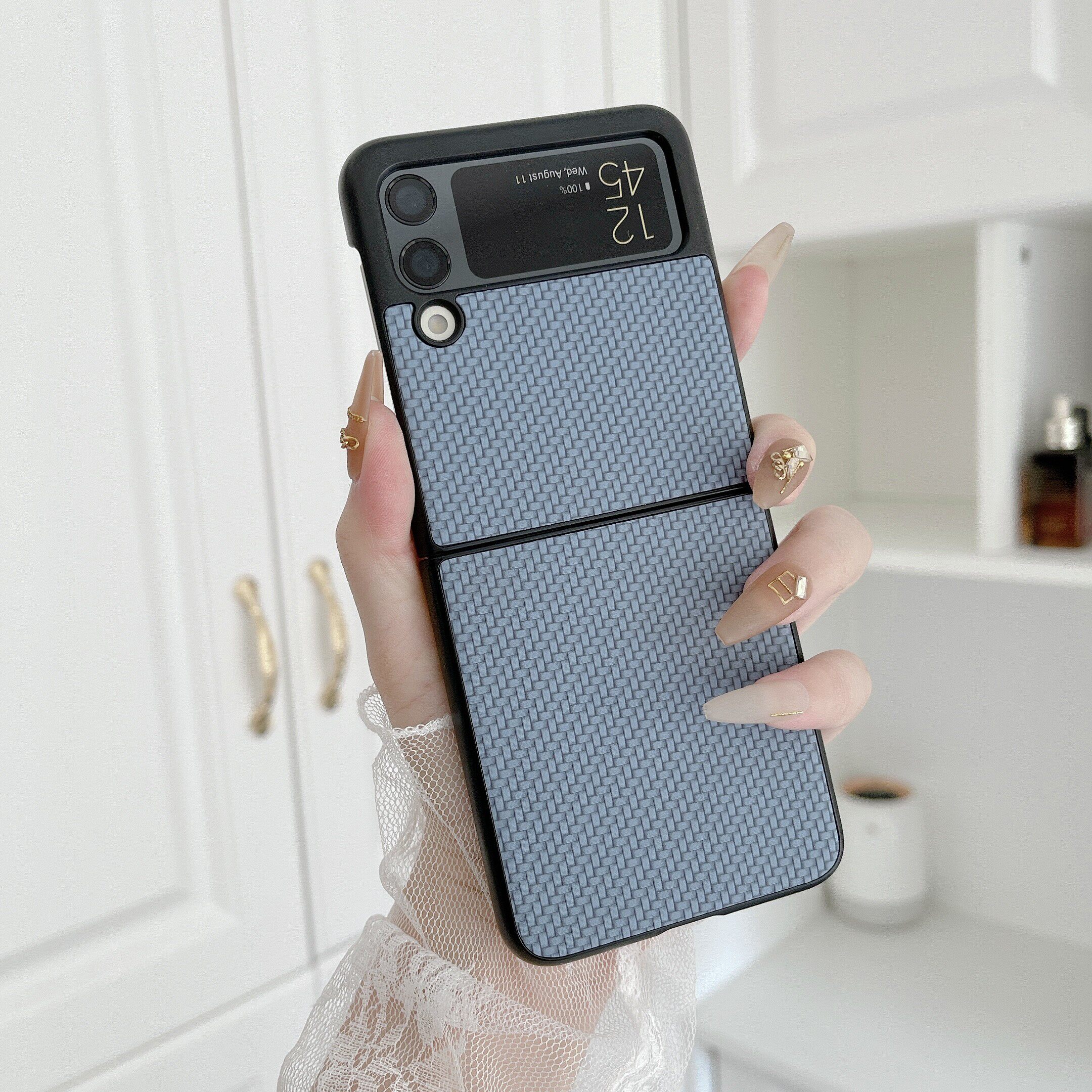 The leather strip is simple Samsung zflip3 mobile case atmosphere upscale zfilp3 protective sleeve male and female business case SM-F7070 retro protective coat real leather texture F7000 folding screen male