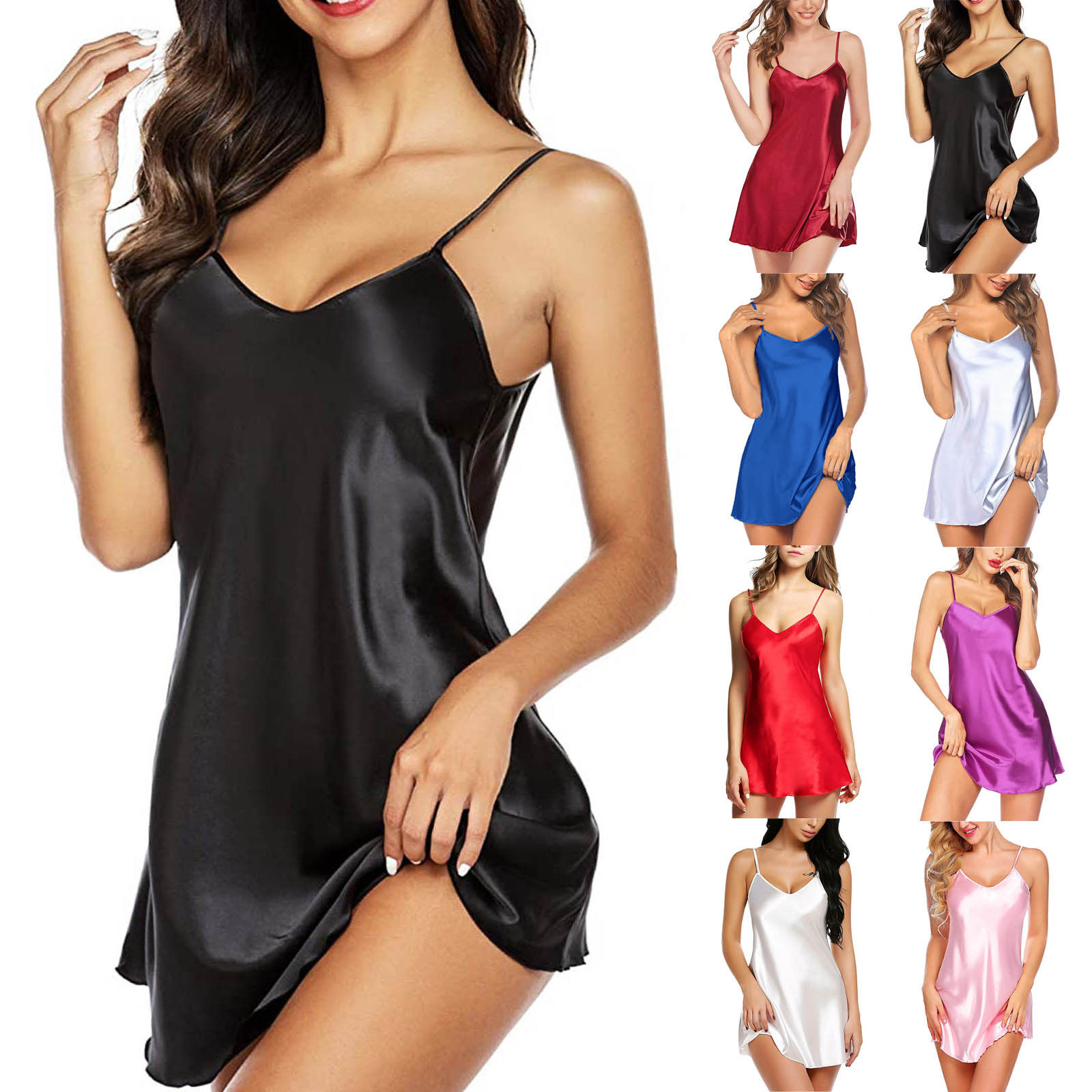 Women Satin Sleepwear Robe Pyjama Night Gown Nightdress Ladi