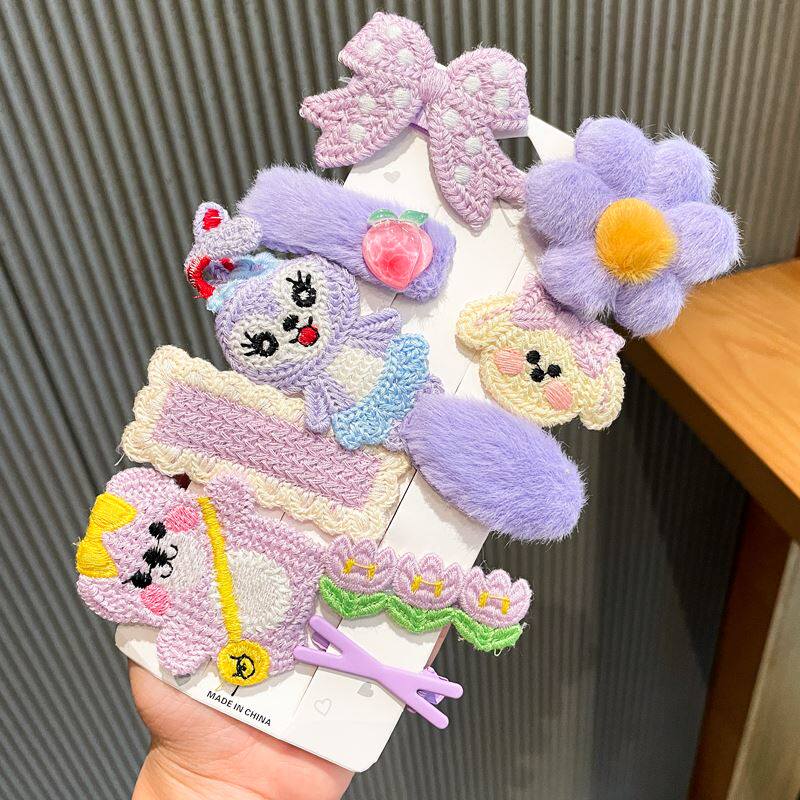 Hairclip side hairy head curtain clip bangs clip winter headdress plush hair card cute Japanese winter broken hair