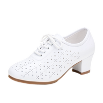 Womens white copper coin hollow Latin dance shoes square dance shoes modern dance shoes outdoor soft-soled dance shoes
