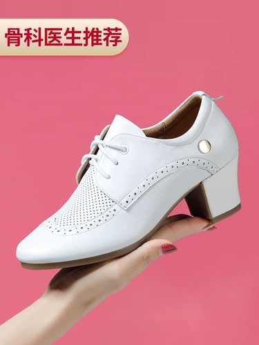 Обувь на высоком каблуке, белые танцующие зимние туфли, мягкая подошва, из натуральной кожи