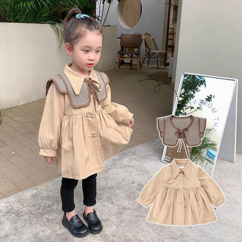 Girls' coat spring and autumn 2022 new western style fashionable children's baby British style shawl mid-length outer wear windbreaker