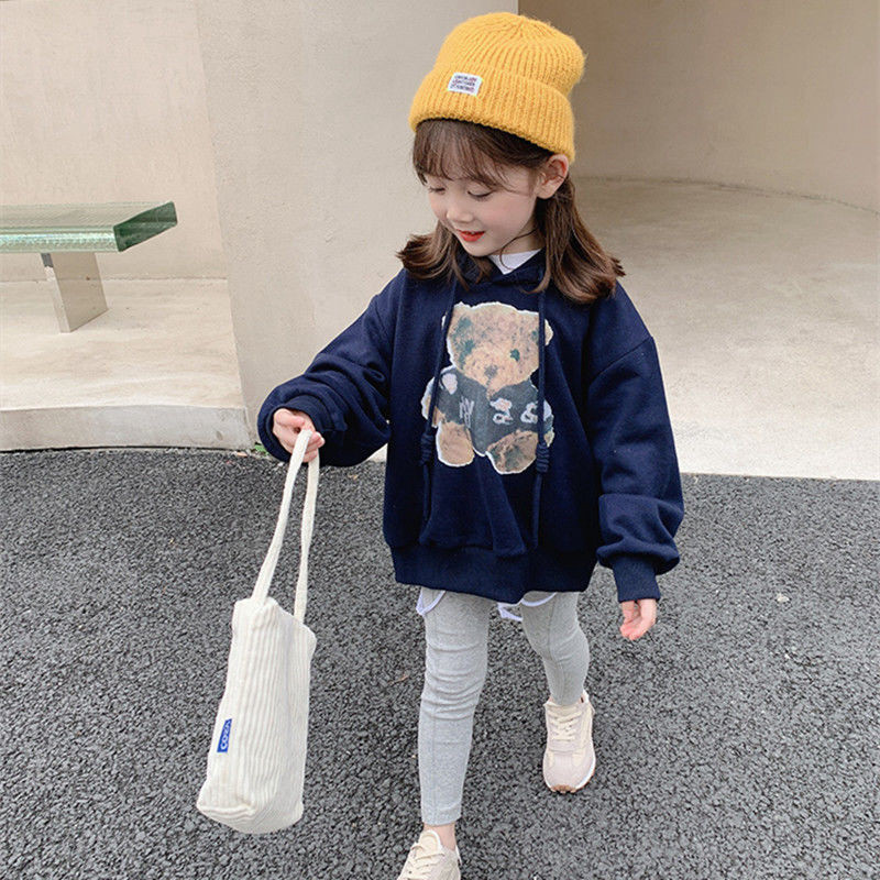Korean style girl's sweater spring and autumn 2022 new foreign style pullover long-sleeved children's cartoon bear hooded autumn jacket