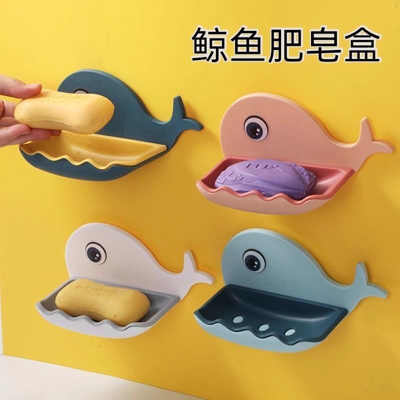 Soap box shelf bathroom double-layer contrast color creative drain rack home wall-mounted no-punching soap box