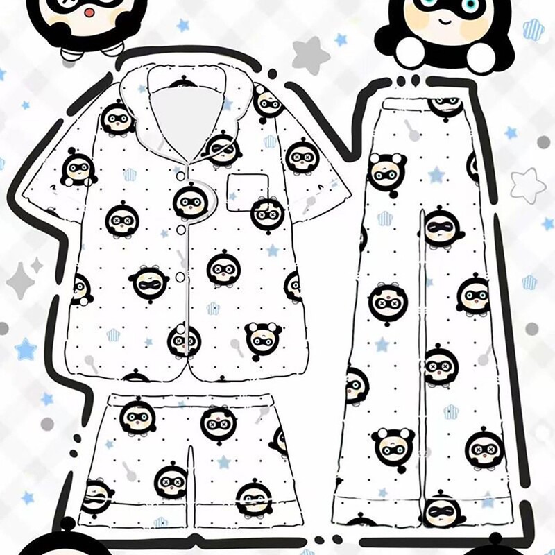 New Style Egg-Shaped Black Children's Fun Printed Pajamas, Summer Egg-Shaped Cartoon Casual Pajamas Set, Loose-Fitting Outerwear Home Clothes