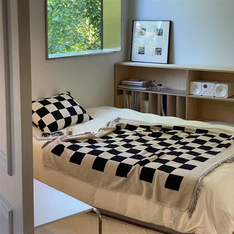 Red Brick House Onevoice Fashionable Retro Checkerboard Large Grid Throw Blanket Pure Cotton Color Matching Tassel Air Conditioning Blanket - Taobao