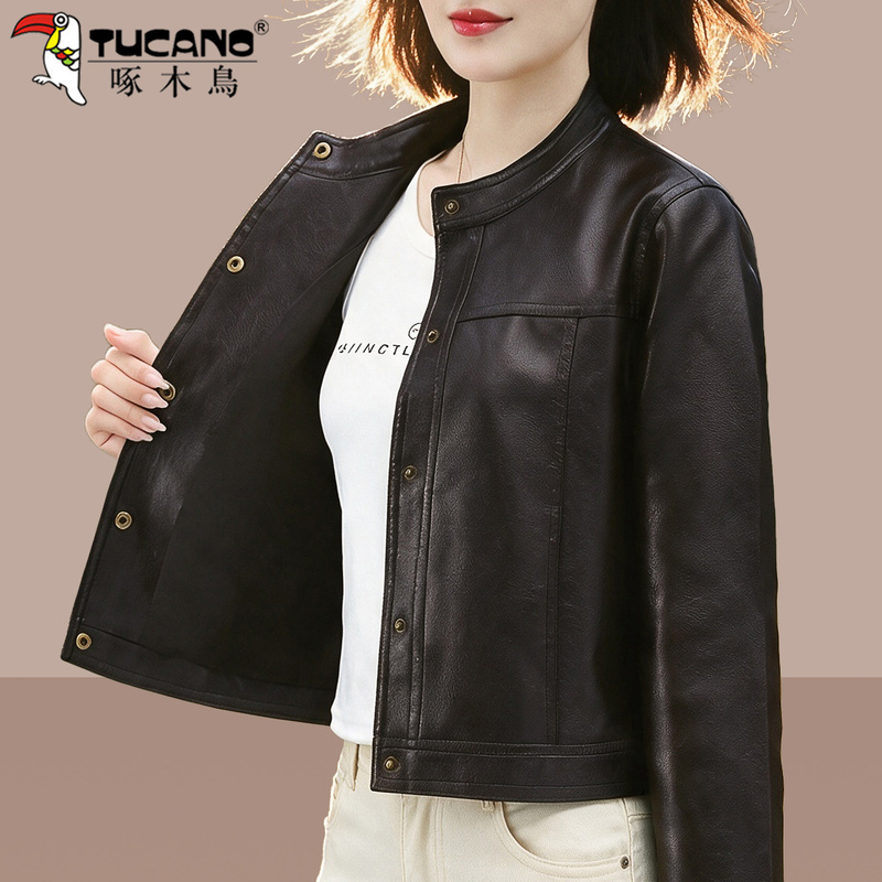 Woodpecker Leather Jacket for Women 2026 New Autumn Fashion Age-Reducing Mom Style Short Pu Leather Jacket Casual Coat