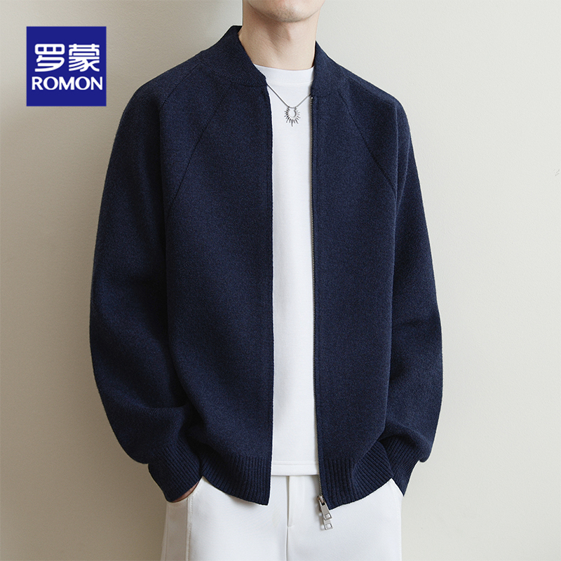 Romon Baseball Collar Double Zipper Knit Cardigan Jacket for Men, Spring and Autumn American Style Trendy Casual Loose Sweater Romon Baseball Collar Double Zipper Knit Cardigan Jacket for Men, Spring and Autumn American Style Trendy Casual Loose Sweater