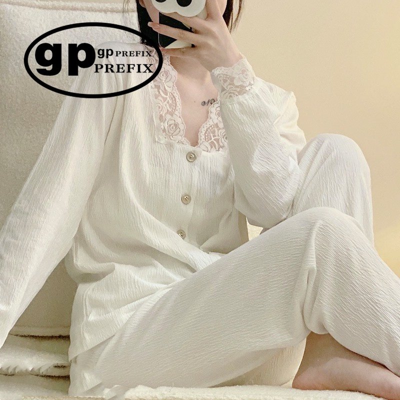 Japanese Niche GP Pyjamas Woman Spring Autumn Season Pure Cotton Numb Senior Sensation Lace White House Dress Summer Short Sleeve Thin-Taobao