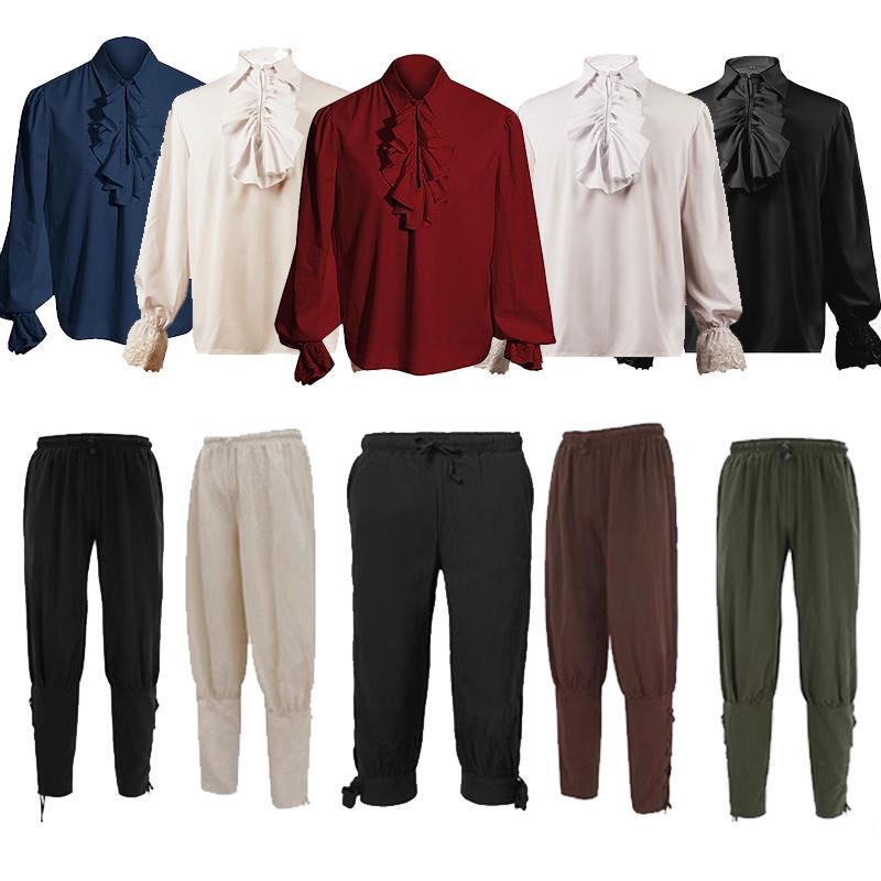 Halloween European Renaissance Punk Knight Shirt Costume with Pants Medieval King Performance Outfit