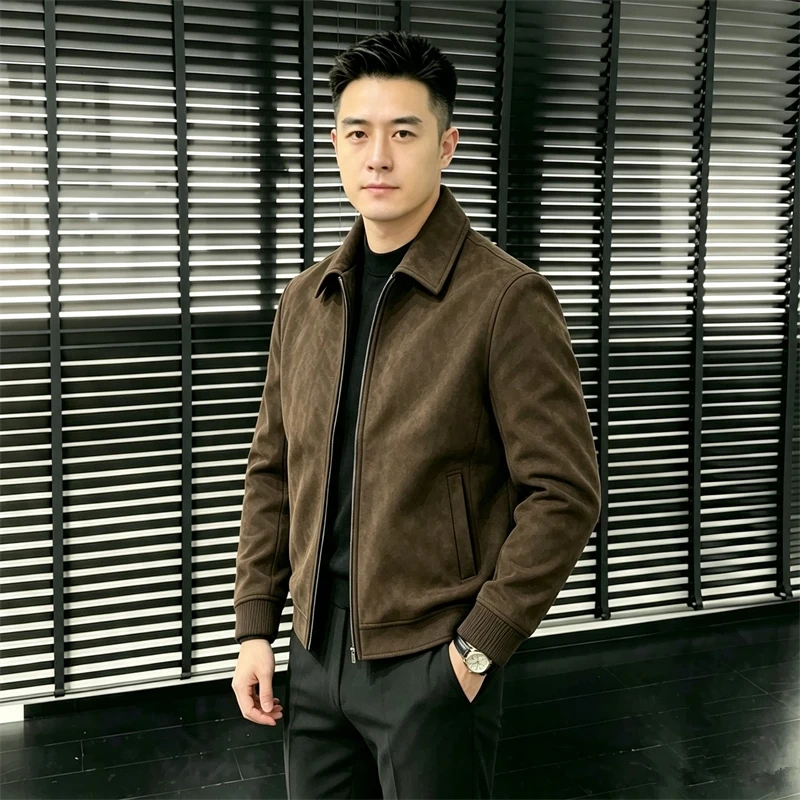 American Retro Style Suede Leather Jacket for Men, Fashionable Korean Version, Casual Business Trend, Spring and Autumn Season American Retro Style Suede Leather Jacket for Men, Fashionable Korean Version, Casual Business Trend, Spring and Autumn Season
