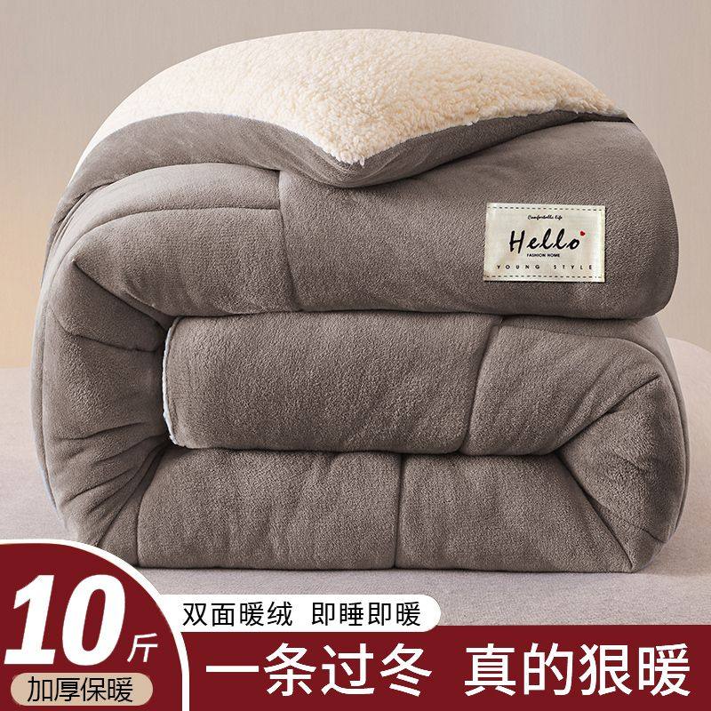 Lamb Wool Quilt, Cotton Quilt, Winter Quilt, Fleece-Lined and Thickened, Autumn and Winter Quilt Core, Warm Winter Quilt, 10 Pounds, 2024 New Model, Single-Person Quilt