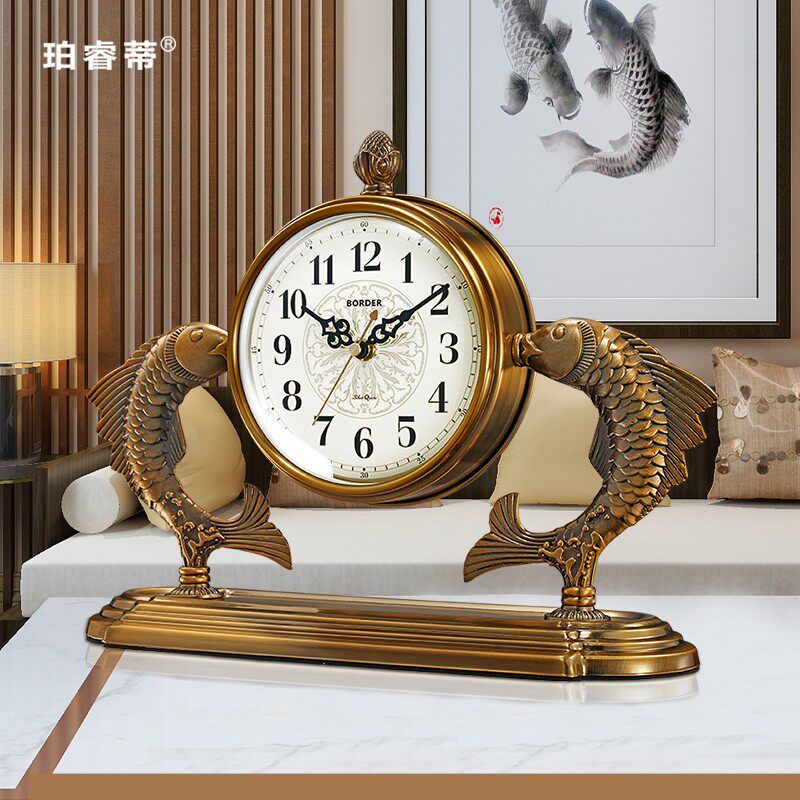 Desk clock living room home Chinese desktop clock seat clock table feng shui decoration bedroom mute retro big sitting clock