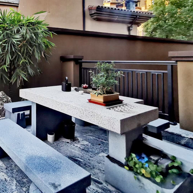 Granite Outdoor Stone Table Sesame Black Bar Stool Stone Bench Tea Table Courtyard Swing Piece Han White Jade Home Yellow Rust Stone Round Table