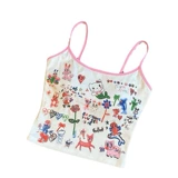 Мультяшный топ с чашечками, майка топ без рукавов, принт, облегающий крой, красивая спина