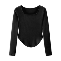 White square neck bottoming shirt for women 2024 new spring inner wear with irregular niche design long-sleeved T-shirt top