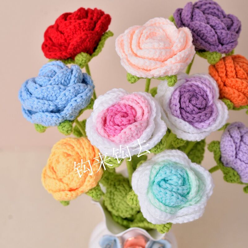 Finished Knitted Yarn Handmade Rose Creative Woven Rose Valentine's Day Gift for Girlfriend or Best Friend's Birthday