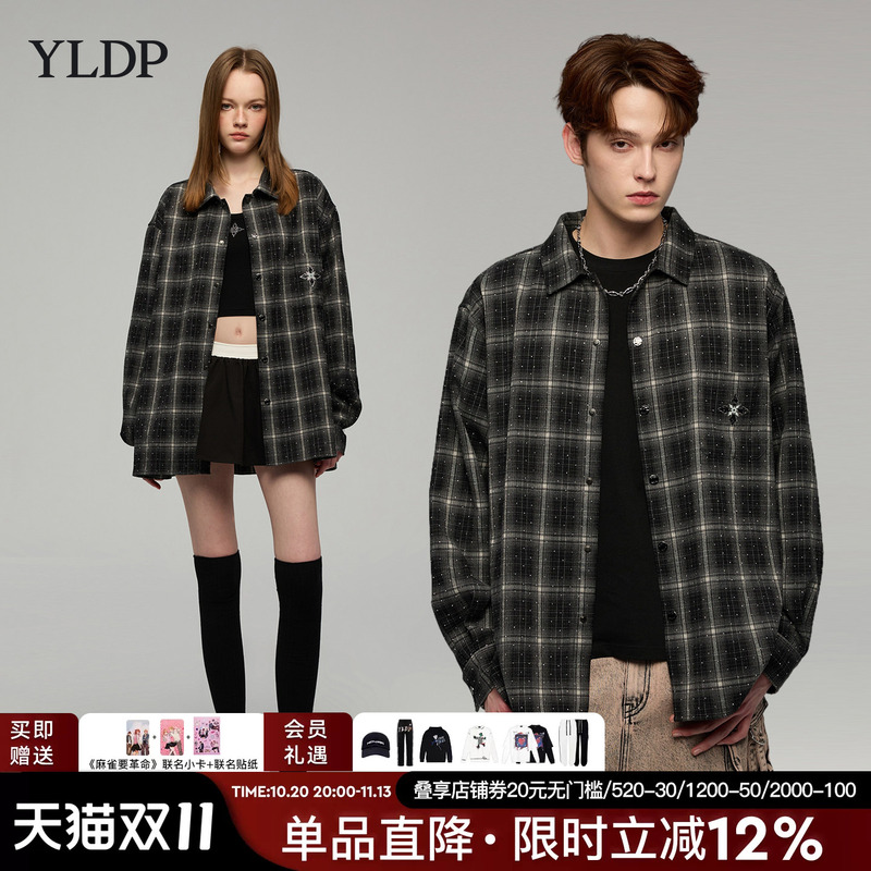 The Co-Branded Model of the Song "The Sparrow Wants a Revolution" Is the Same as Xuanniao's Yldp Eight-Pointed Star Sparkling Diamond Retro Plaid Long-Sleeved Shirt