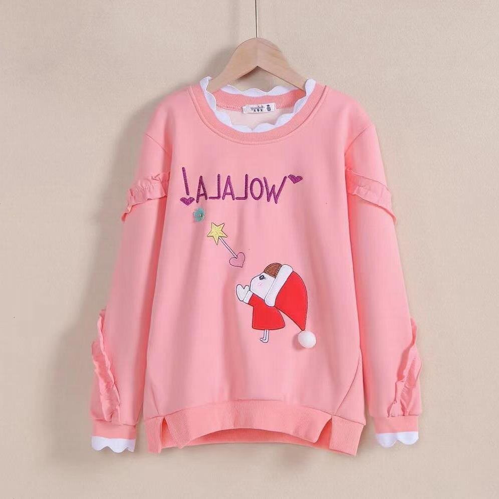 Children's clothing girls spring and autumn long-sleeved thick cotton T bottoming shirt 2021 new Korean version cartoon embroidery middle-aged children's warm top