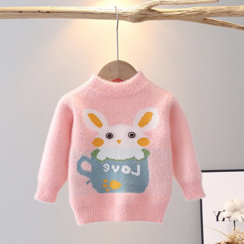 Girls' mink fleece sweater 2021 autumn and winter new little girl round neck children's pullover Western style baby girl sweater